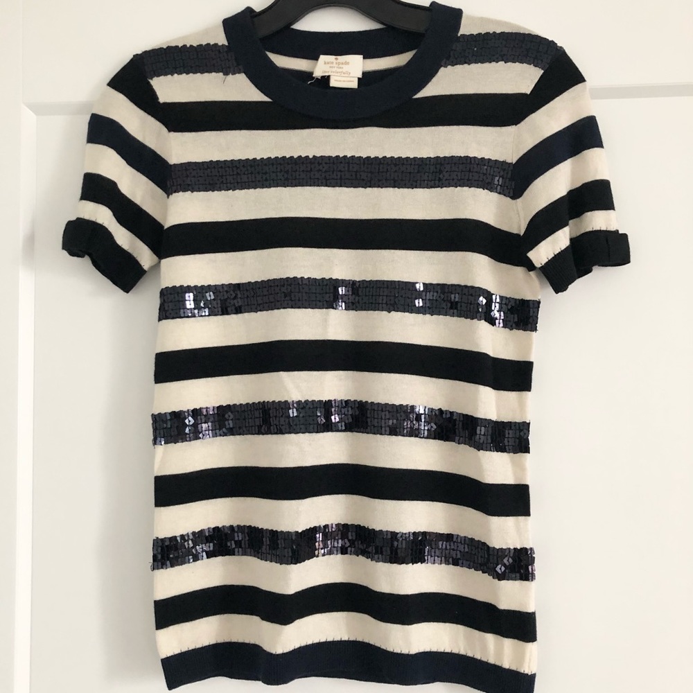 Kate Spade nautical black and navy sequin top